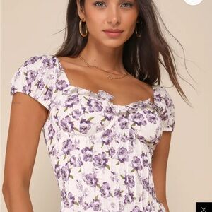 New Lulus Magnificent Poise Floral Ruffled Lace-Up Bustier Top XS